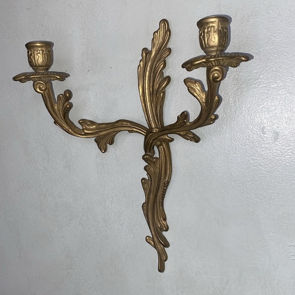 Vintage Brass Art Nouveau Acanthus Ornate Wall Hanging Candelabra - Picture 6 of 12